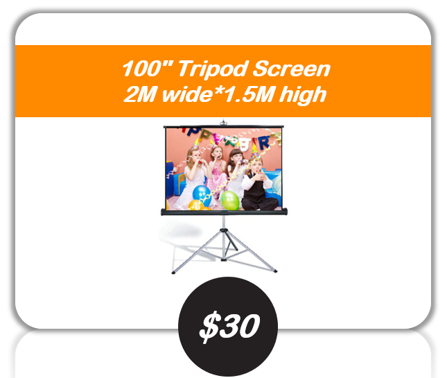 100 inch tripod screen hire Gold Coast new